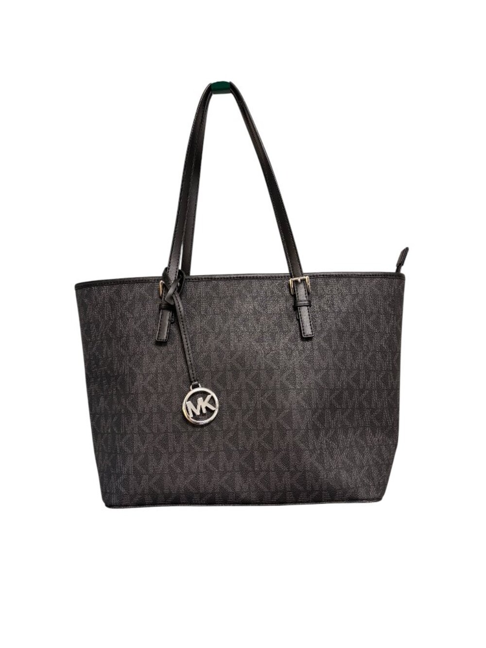 Michael Kors Large Black 'MK' Saffiano Leather Zip top Tote Bag